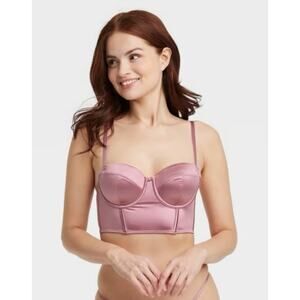 Auden NWT Size Large Mauve Pink Satin Lightly Lined Lingerie Corset Style Bra
